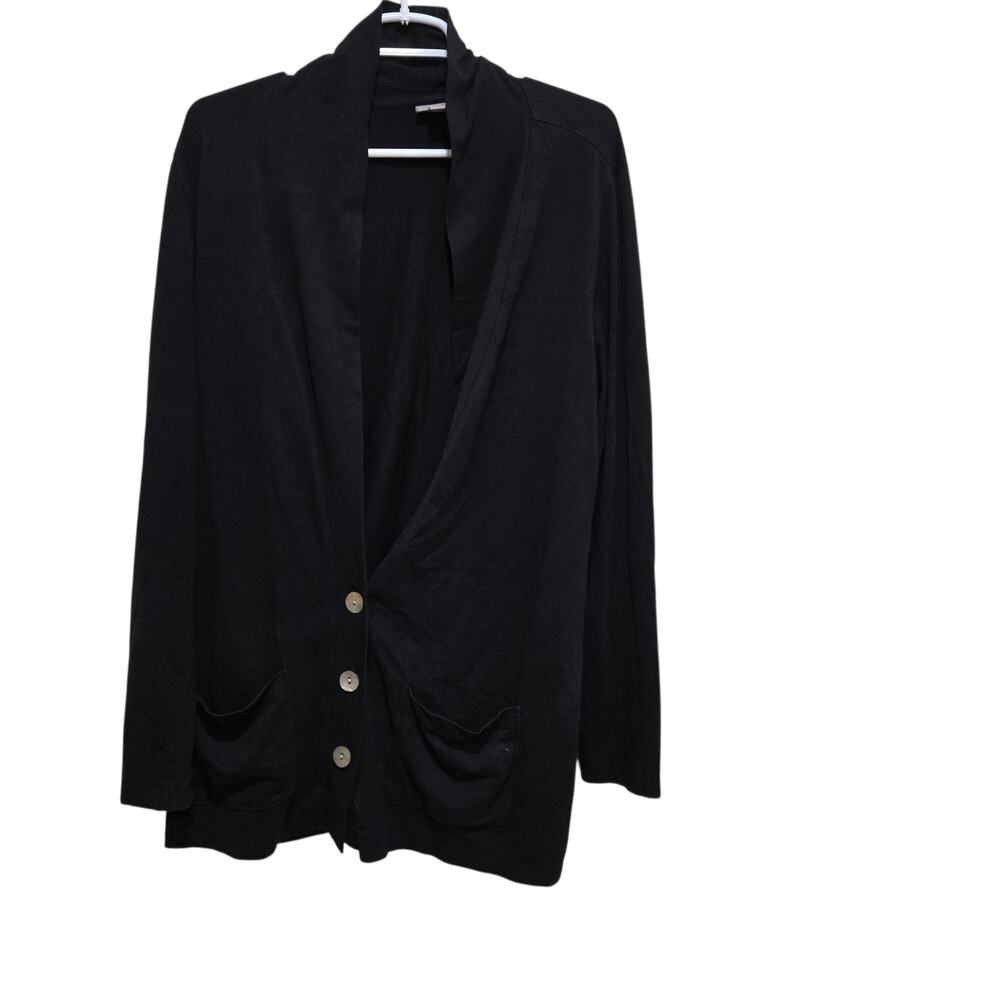 J Jill Stretch Large Black Shawl Collar Button Front Cardigan
